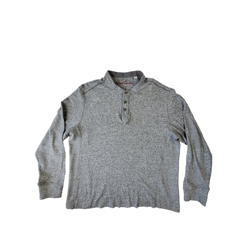 Robert Graham Men's XL Gray Heather Long Sleeve Henley Shirt 3-Button Knit